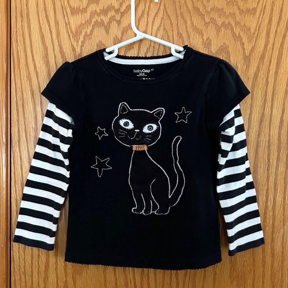 GAP Black and White Cat Kitty Long Sleeve layered Halloween Shirt Sz 5T